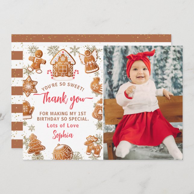 Gingerbread House Cookie Decorating Birthday Photo Thank You Card (Front/Back)