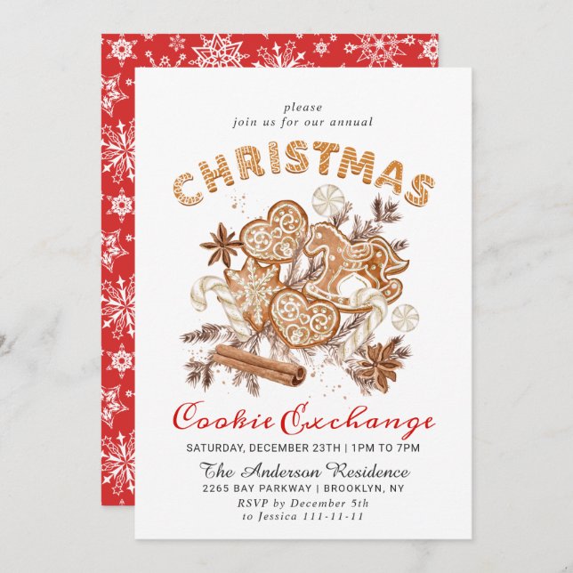 Gingerbread House Cookie Exchange Christmas Party Invitation (Front/Back)