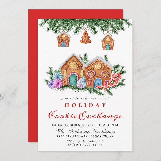 Gingerbread House Cookie Exchange Christmas Party Invitation (Front/Back)
