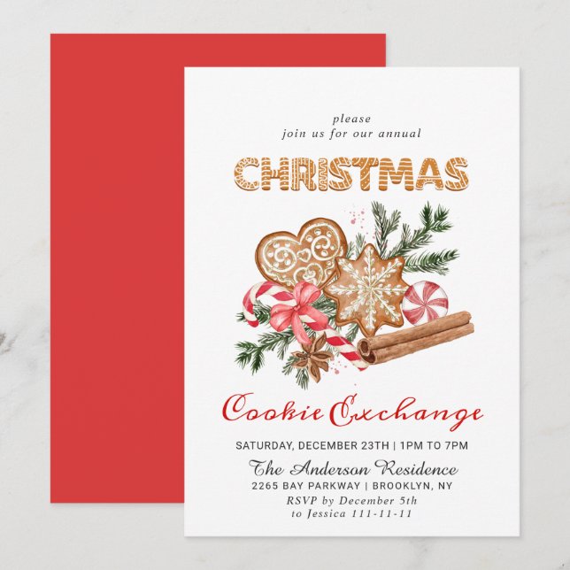 Gingerbread House Cookie Exchange Christmas Party Invitation (Front/Back)