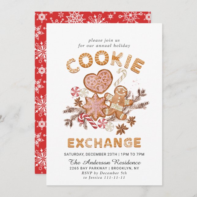 Gingerbread House Cookie Exchange Christmas Party Invitation (Front/Back)