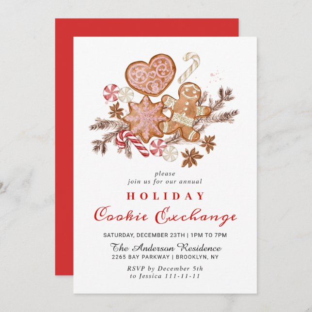 Gingerbread House Cookie Exchange Christmas Party Invitation (Front/Back)