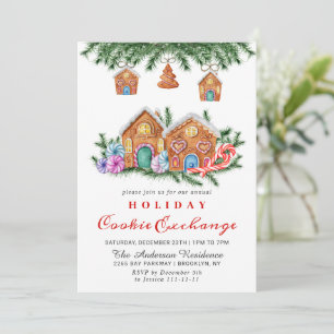 Gingerbread House Cookie Exchange Christmas Party Invitation