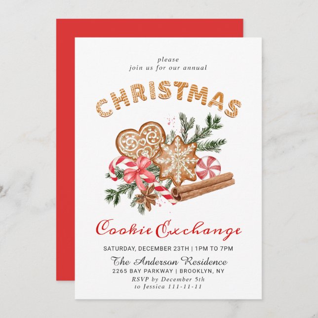 Gingerbread House Cookie Exchange Christmas Party Invitation (Front/Back)