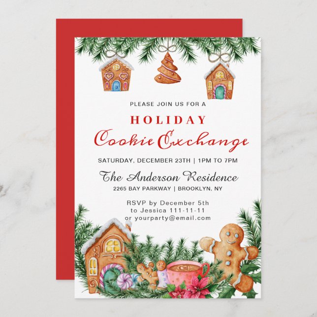 Gingerbread House Cookie Exchange Christmas Party Invitation (Front/Back)