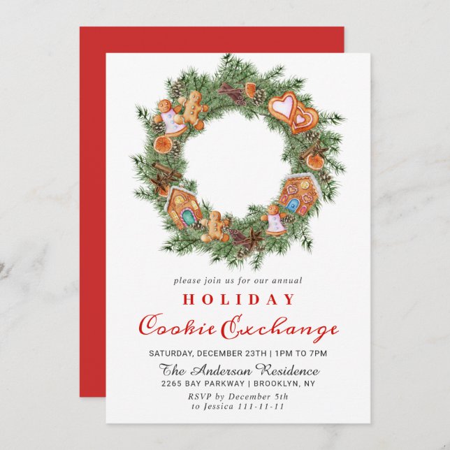 Gingerbread House Cookie Exchange Christmas Party Invitation (Front/Back)
