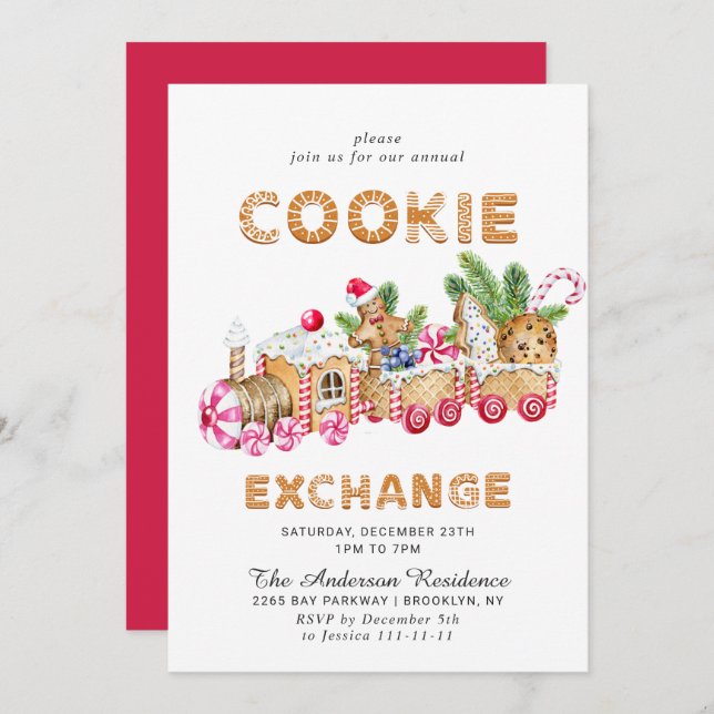 Gingerbread House Cookie Exchange Christmas Party Invitation (Front/Back)