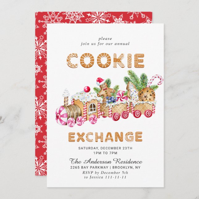 Gingerbread House Cookie Exchange Christmas Party Invitation (Front/Back)