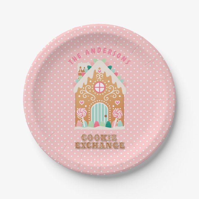 Gingerbread  House | Cookie Exchange Personalised  Paper Plate (Front)