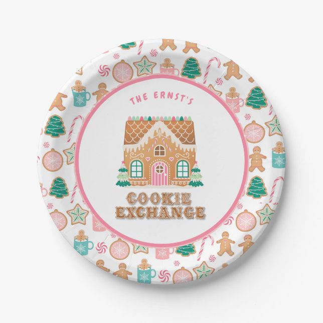 Gingerbread  House | Cookie Exchange Personalised  Paper Plate (Front)