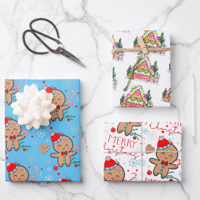 Gingerbread House Cookie Snowflake Merry Christmas Wrapping Paper Sheet (Front)
