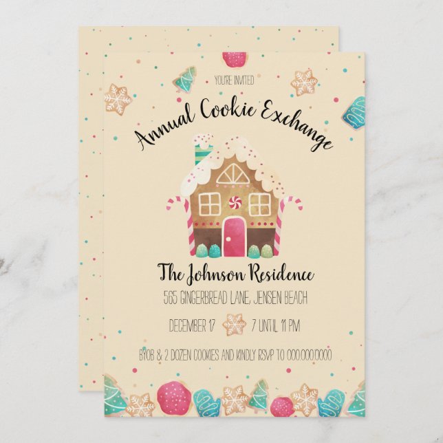 Gingerbread House Cute Holiday Cookie Exchange Invitation (Front/Back)
