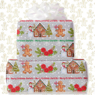 Gingerbread House Cute Snowman Add Name Christmas Wrapping Paper