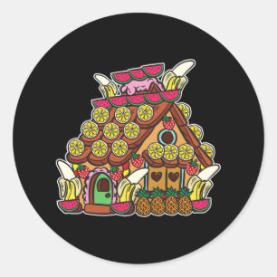 Gingerbread House Decorated With Fruits Christmas Classic Round Sticker