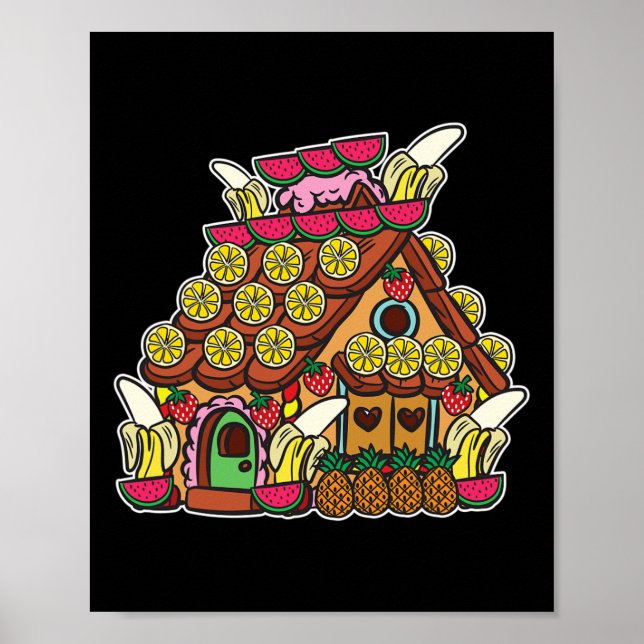 Gingerbread House Decorated With Fruits Christmas  Poster (Front)