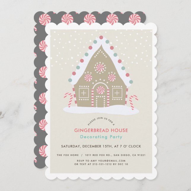 Gingerbread House Decorating Beige Holiday Party Invitation (Front/Back)