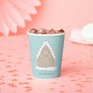 Gingerbread House Decorating Birthday Blue Holiday Paper Cups