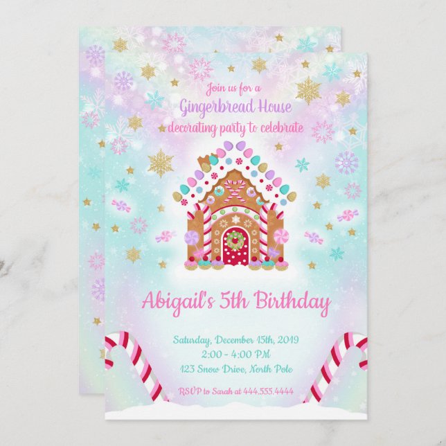 Gingerbread House Decorating Birthday Invitation (Front/Back)