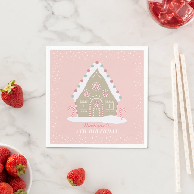 Gingerbread House Decorating Birthday Pink Napkins (Insitu)