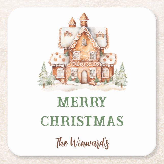 Gingerbread House Decorating Christmas Party Square Paper Coaster (Front)
