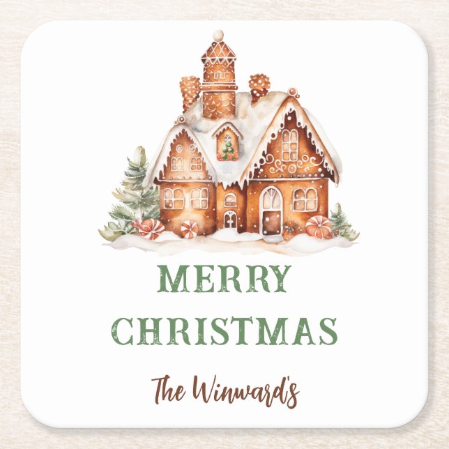 Gingerbread House Decorating Christmas Party Square Paper Coaster (Front)