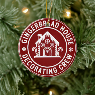 Gingerbread House Decorating Crew Christmas Family Ceramic Ornament