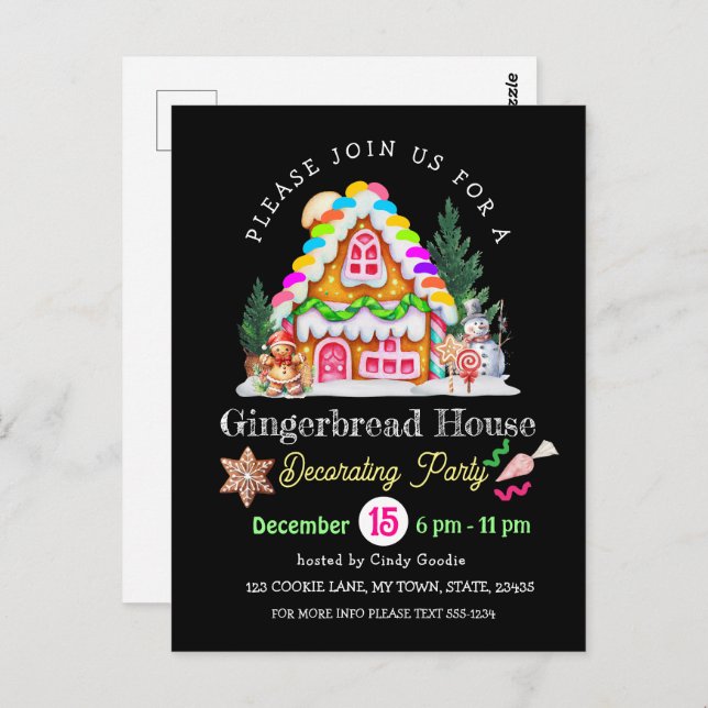 Gingerbread House Decorating Party Festive Holiday Postcard (Front/Back)