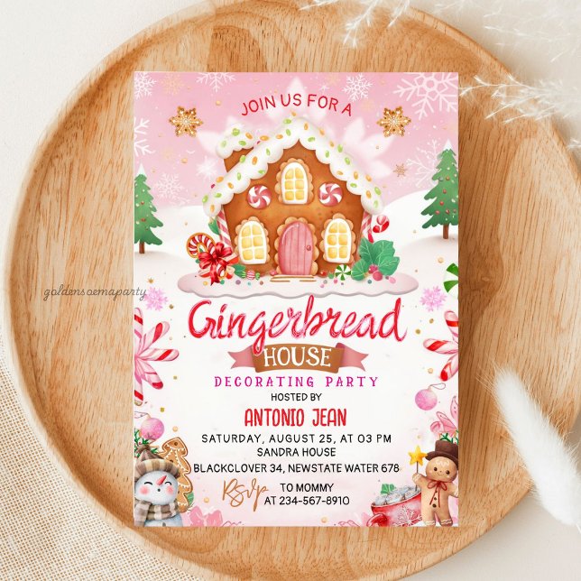 Gingerbread House Decorating Party Invitation (gingerbread house invitation)