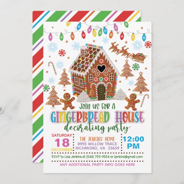 Gingerbread House Decorating Party Invitation - W (Front/Back)