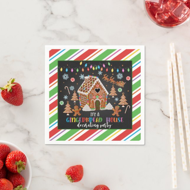 Gingerbread House Decorating Party Napkin -  Blk (Insitu)