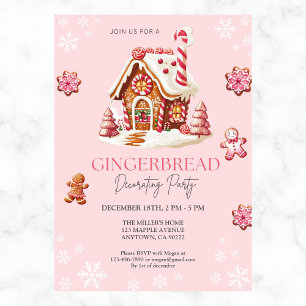 Gingerbread House Decorating Party Pink Invitation