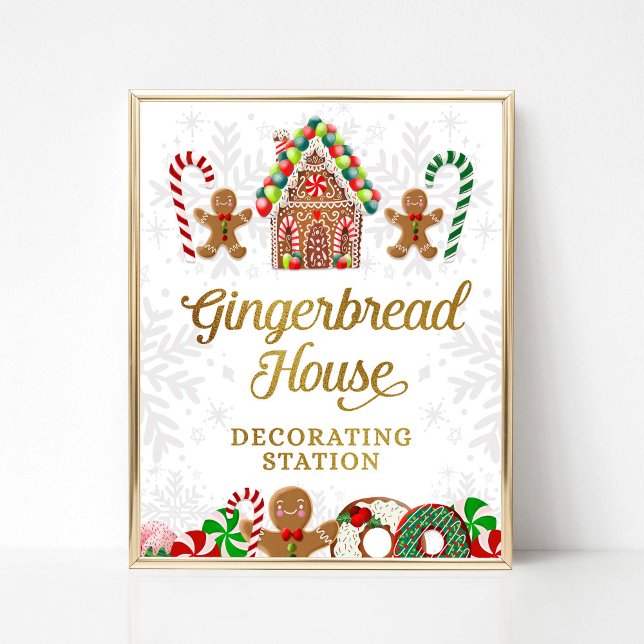 Gingerbread House Decorating Station Xmas Sign (Gingerbread House Decorating Station Sweet Christmas Party Theme)