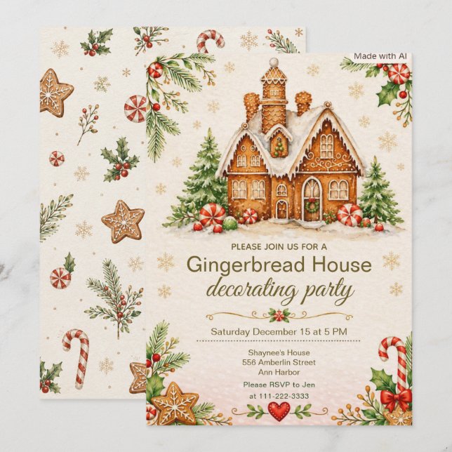 Gingerbread House DecoratingParty Invitation (Front/Back)