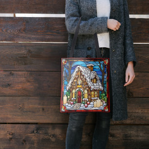 Gingerbread House Faux Stained Glass Tote Bag