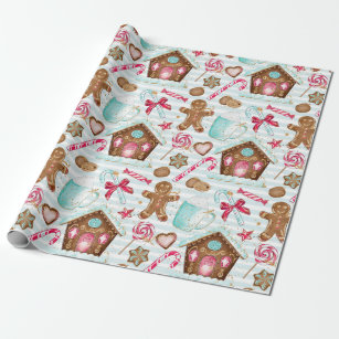 Gingerbread house gingerbread man candy cane wrapping paper