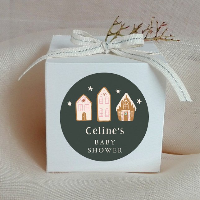 Gingerbread House Girl Baby Shower Favour Classic Round Sticker (Creator Uploaded)