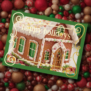 Gingerbread House Green Holiday Card