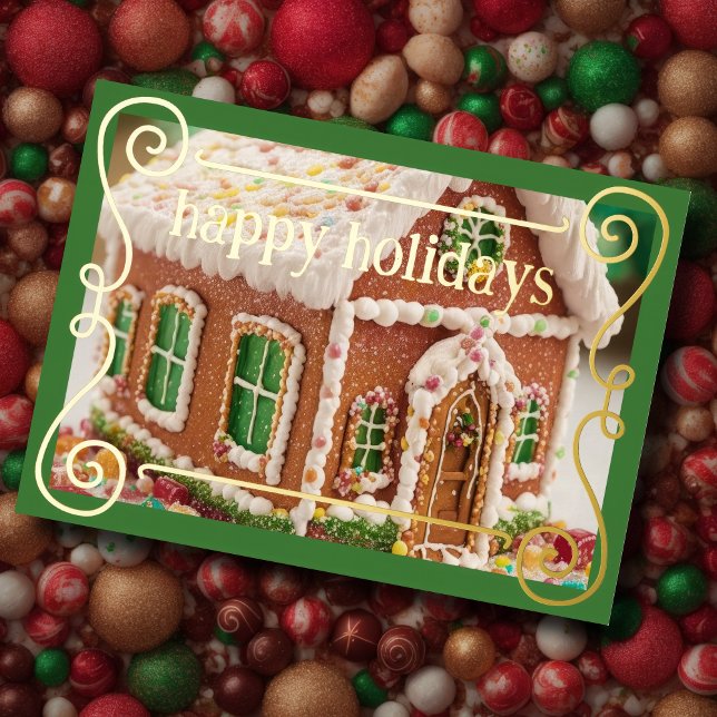 Gingerbread House Green Holiday Card (Creator Uploaded)