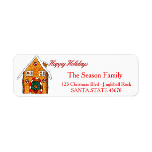 Gingerbread house Happy Holidays address label Return Address Label