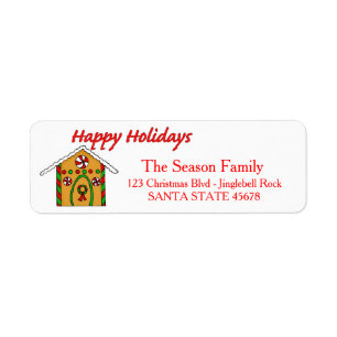 Gingerbread house Happy Holidays address label Return Address Label