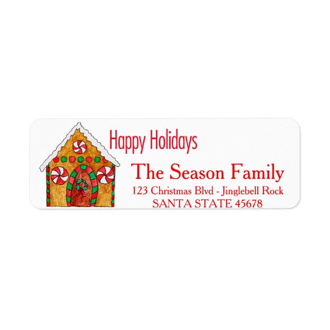 Gingerbread house  Happy Holidays address label Return Address Label (Front)