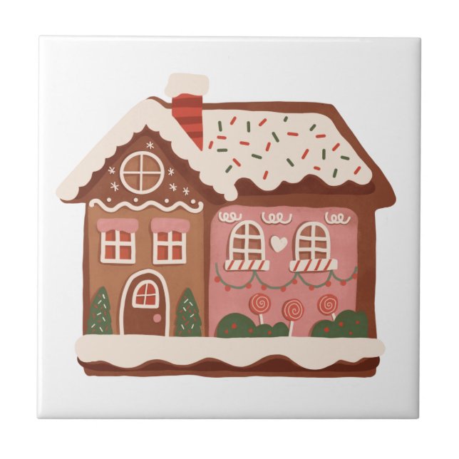 Gingerbread House Holiday Christmas Decorative Ceramic Tile (Front)