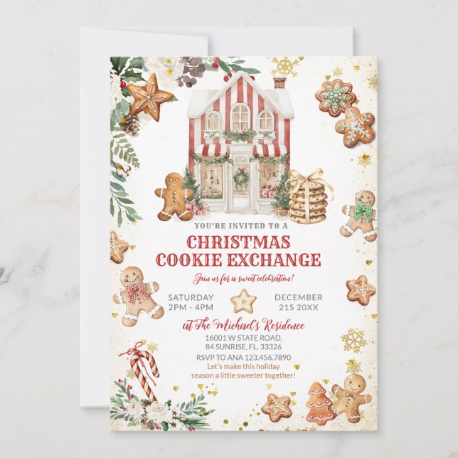 Gingerbread House & Holiday Cookies Exchange Invitation (Front)