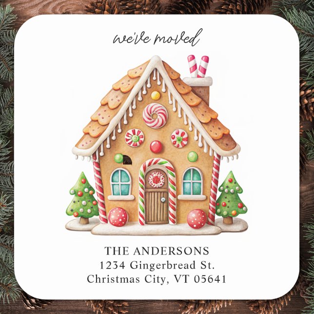 Gingerbread House Holiday Moving Return Address  Square Sticker (Creator Uploaded)