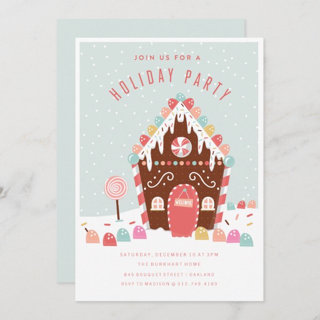 GINGERBREAD HOUSE HOLIDAY PARTY INVITATION (Front/Back)
