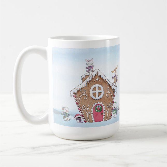 Gingerbread House Ice Skating Animals Winter Scene Coffee Mug (Left)