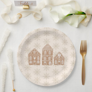Gingerbread House Illustration Snowflake Pattern Paper Plate