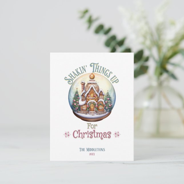 Gingerbread House in Snow Globe Christmas Holiday Card (Standing Front)