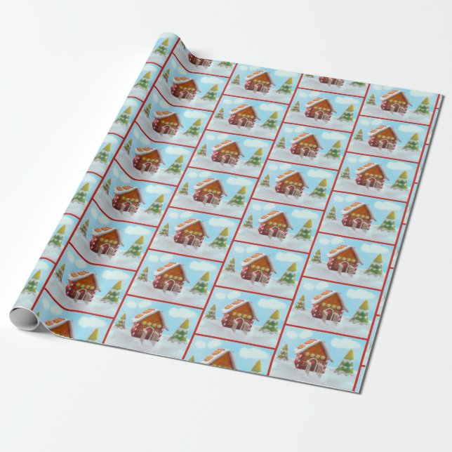 Gingerbread house in snow wrapping paper (Unrolled)
