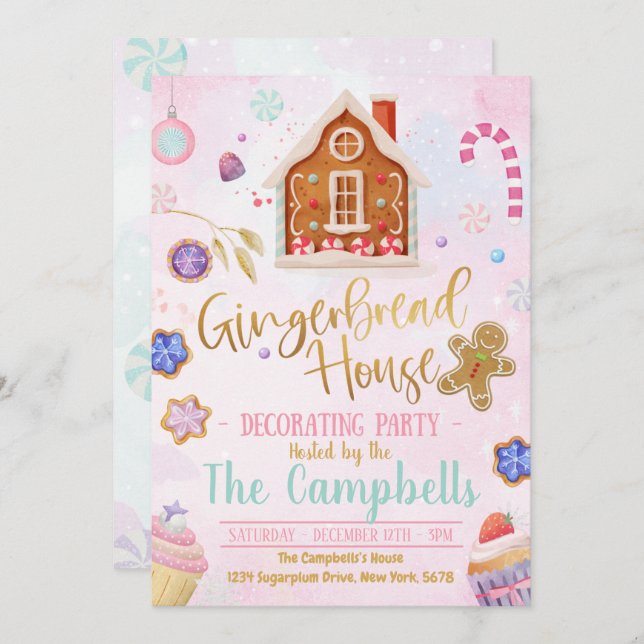 Gingerbread house invitation (Front/Back)